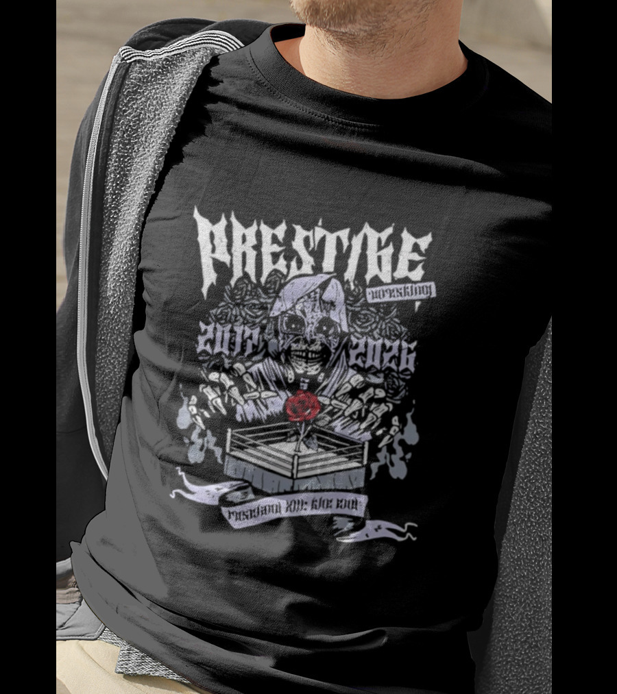 Prestige Wrestling The End Is Near Roseland XIII Skeletal Figure Wrestling Ring Event T-Shirt