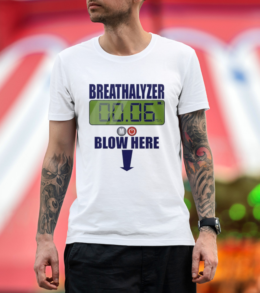 Breathalyzer 00.06 Mg/L Blow Here Power Button Graphic T-Shirt