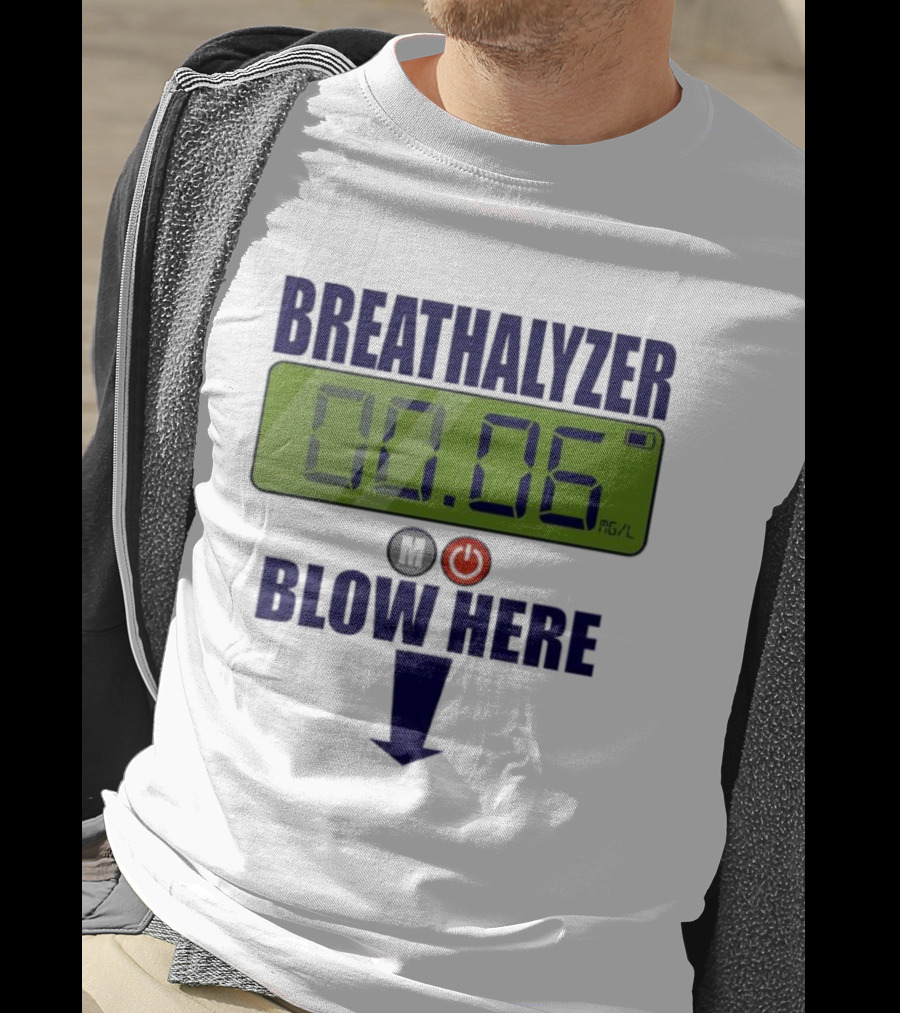Breathalyzer 00.06 Mg/L Blow Here Power Button Graphic T-Shirt