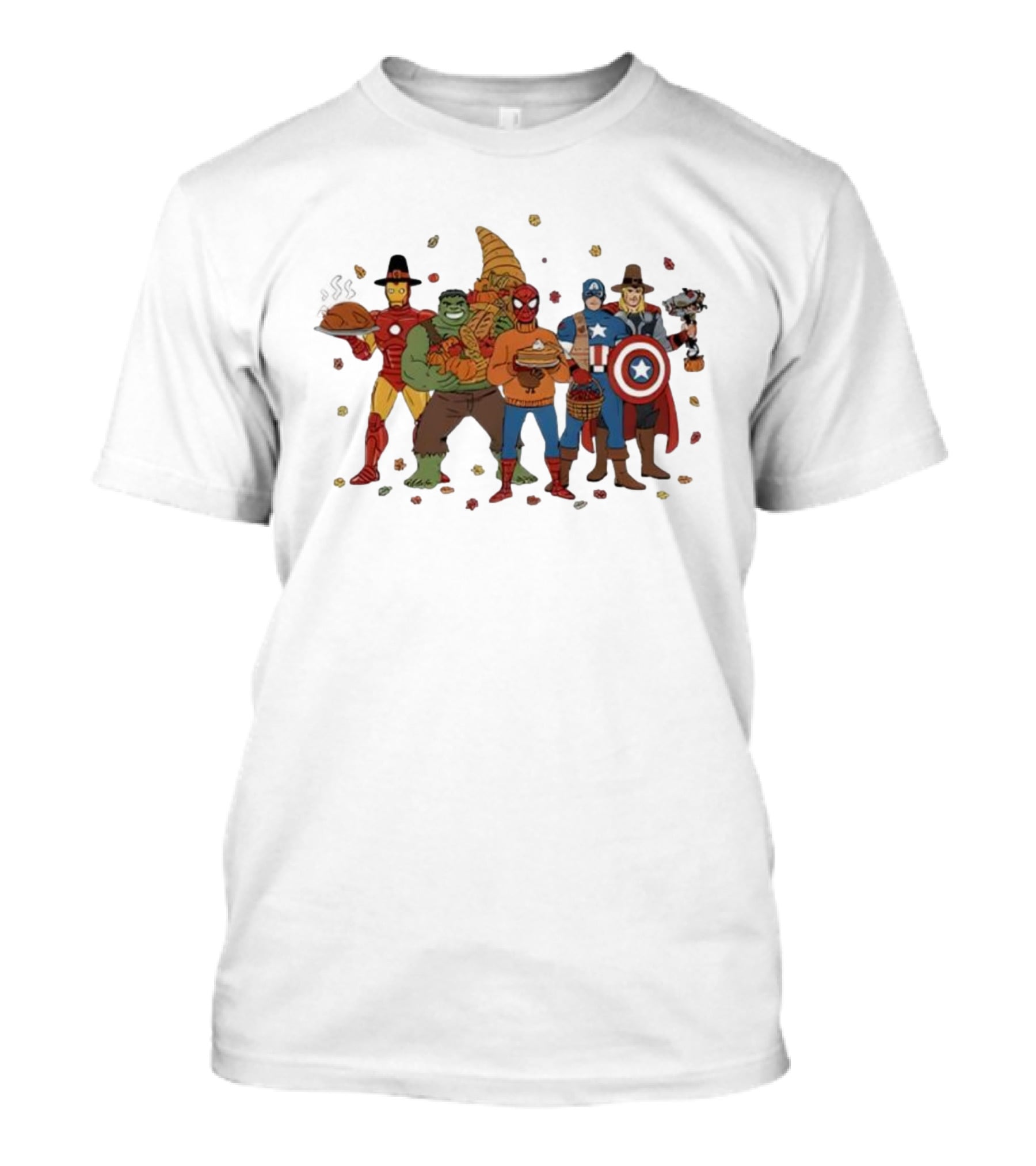 Thanksgiving Superhero Feast With Iron Man Hulk Spider-Man Captain America T-Shirt