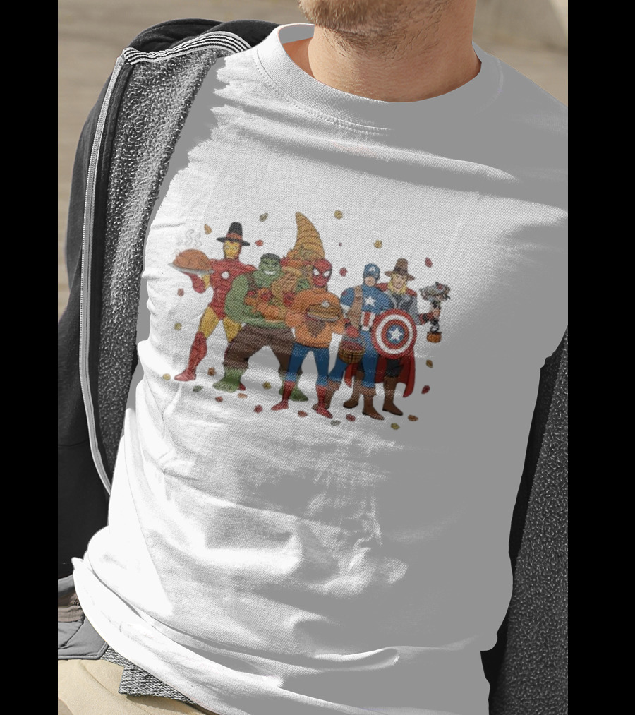 Thanksgiving Superhero Feast With Iron Man Hulk Spider-Man Captain America T-Shirt