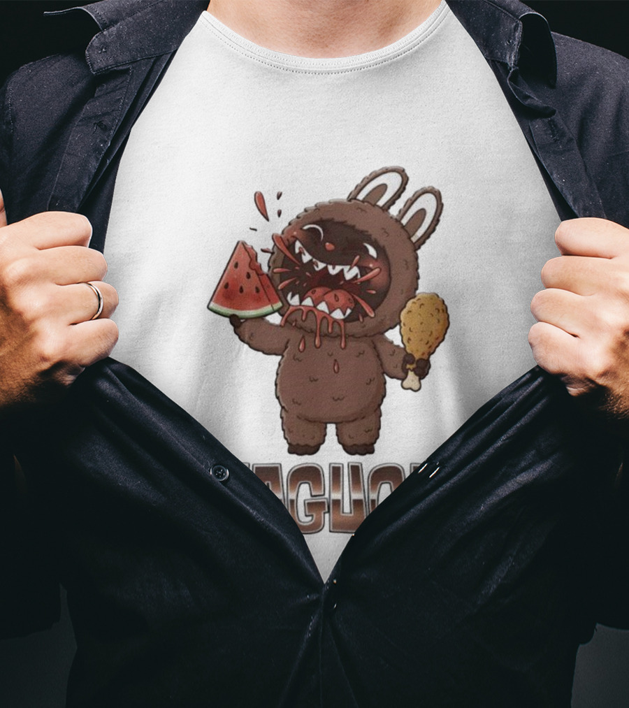 Monsters Nagugu Eating Watermelon And Fried Chicken Labubu T-Shirt