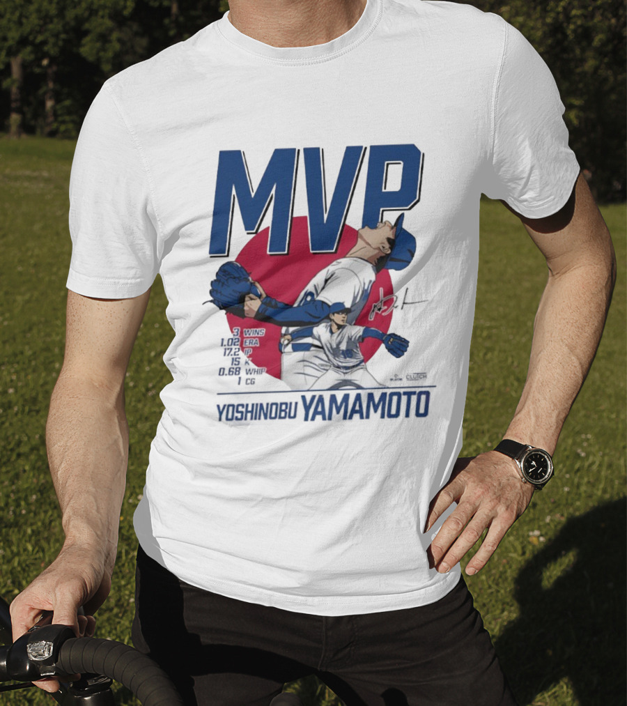 MVP Yoshinobu Yamamoto Three Wins Pitcher ERA Los Angeles Dodgers T-Shirt