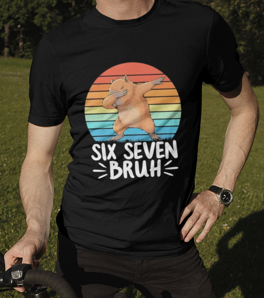 67 Meme Capybara Dabbing Six Seven Bruh Rainbow Retro T-Shirt