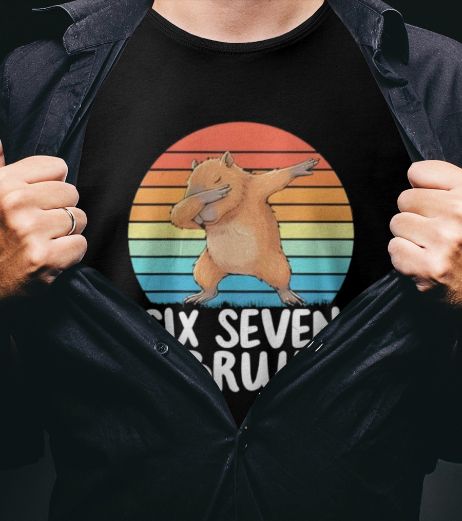 67 Meme Capybara Dabbing Six Seven Bruh Rainbow Retro T-Shirt