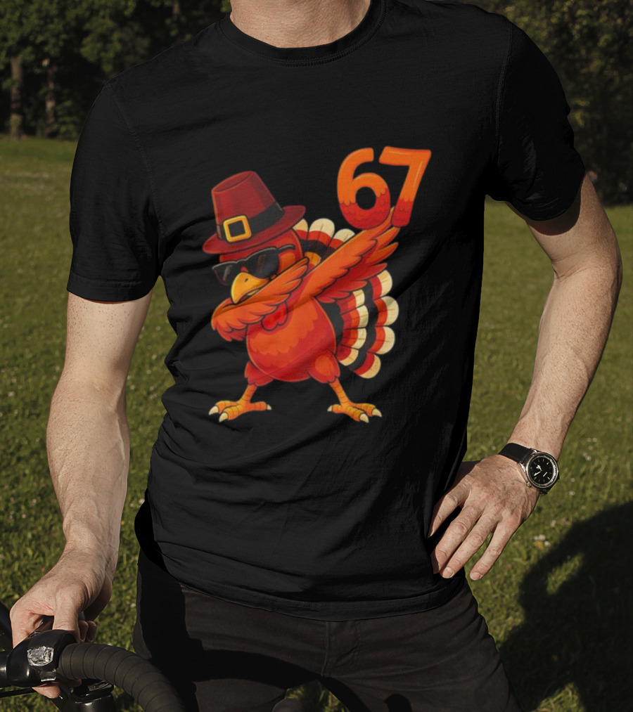 67 Thanksgiving Dabbing Turkey With Hat And Sunglasses T-Shirt