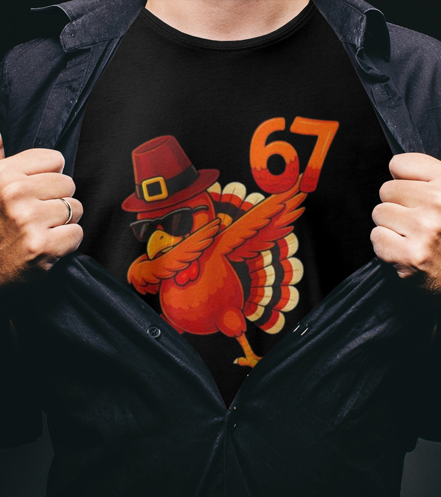 67 Thanksgiving Dabbing Turkey With Hat And Sunglasses T-Shirt