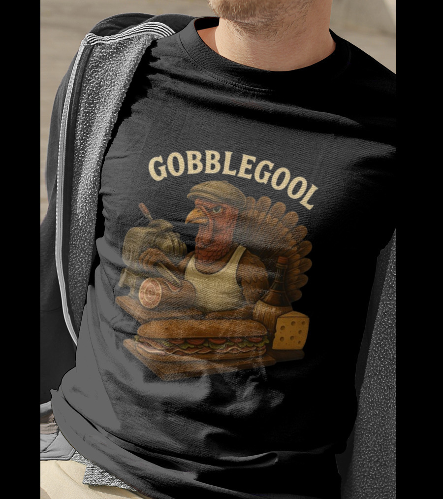 Gobblegool Turkey With Cap Cutting Meat Thanksgiving Sandwich T-Shirt