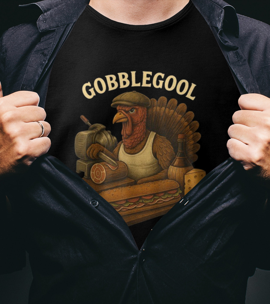 Gobblegool Turkey With Cap Cutting Meat Thanksgiving Sandwich T-Shirt