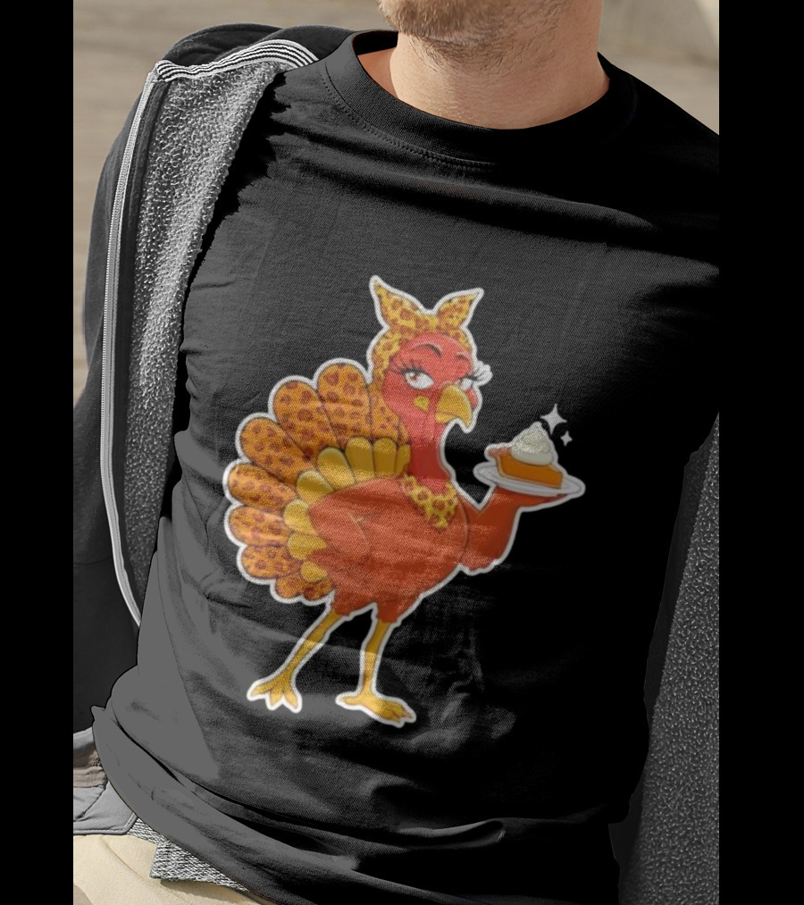 Leopard Print Turkey With Pumpkin Pie Thanksgiving T-Shirt