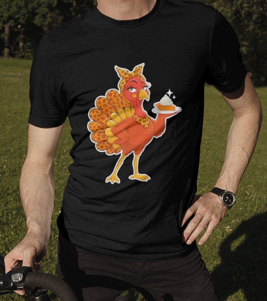 Leopard Print Turkey With Pumpkin Pie Thanksgiving T-Shirt