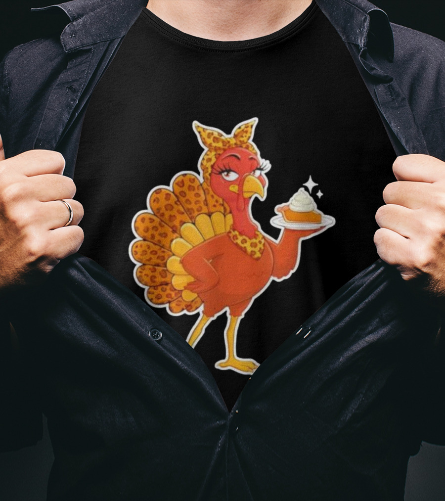Leopard Print Turkey With Pumpkin Pie Thanksgiving T-Shirt