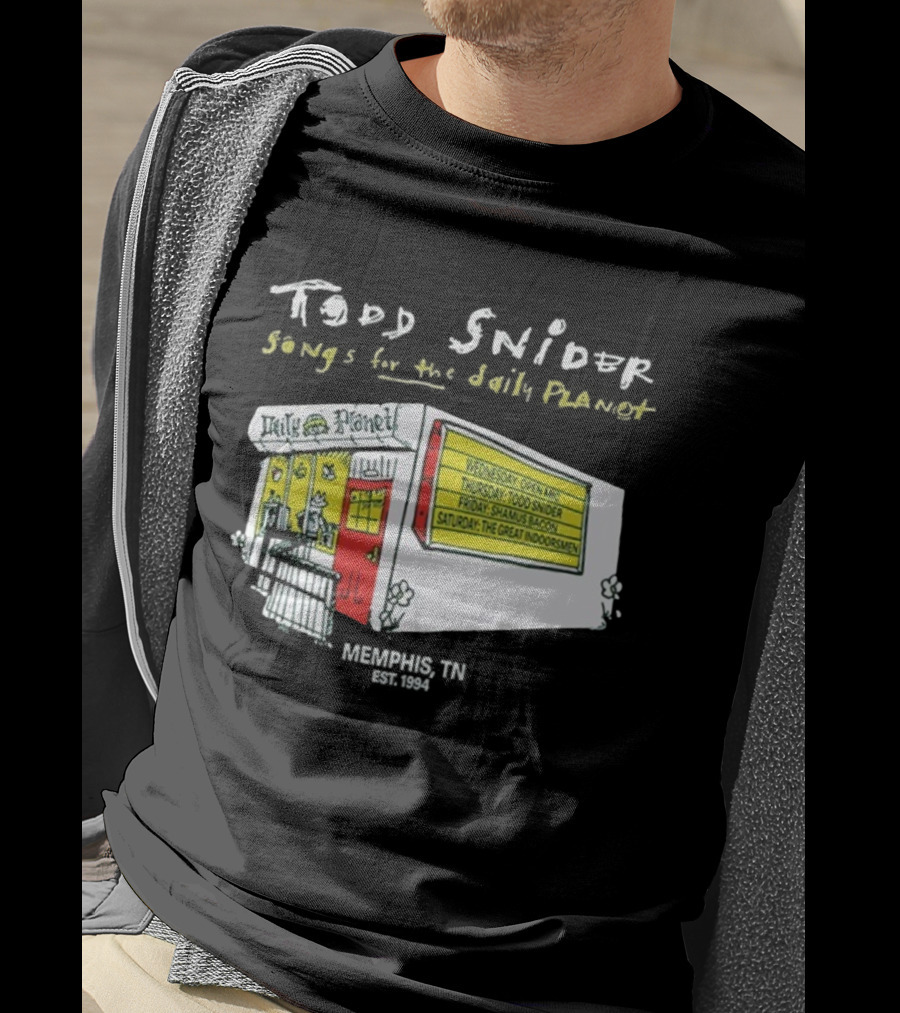 Todd Snider Songs For The Daily Planet Memphis TN Established 1994 Open Mic Shamus Bacon The Great Indoorsmen T-Shirt