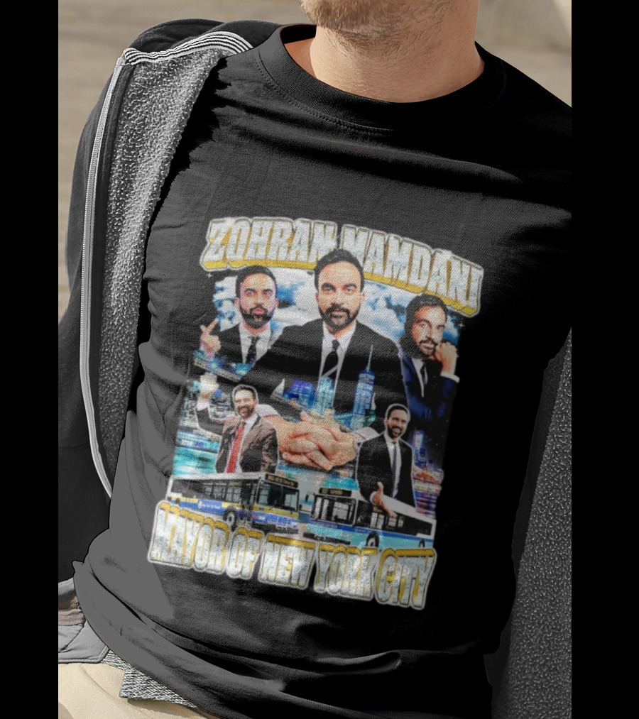Zohran Mamdani Mayor Of New York City Skyscrapers Buses Skyline T-Shirt