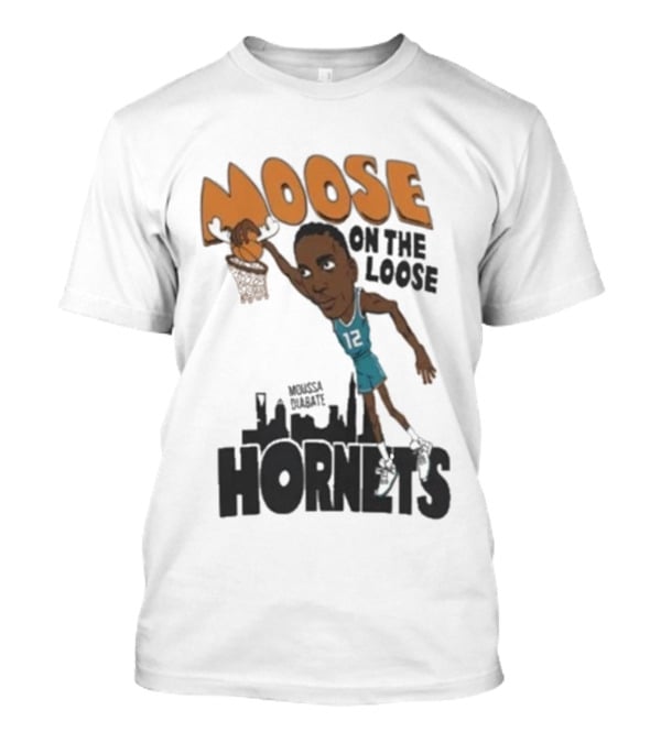 Moose On The Loose Hornets Moussa Diabate Caricature Dunk T-Shirt