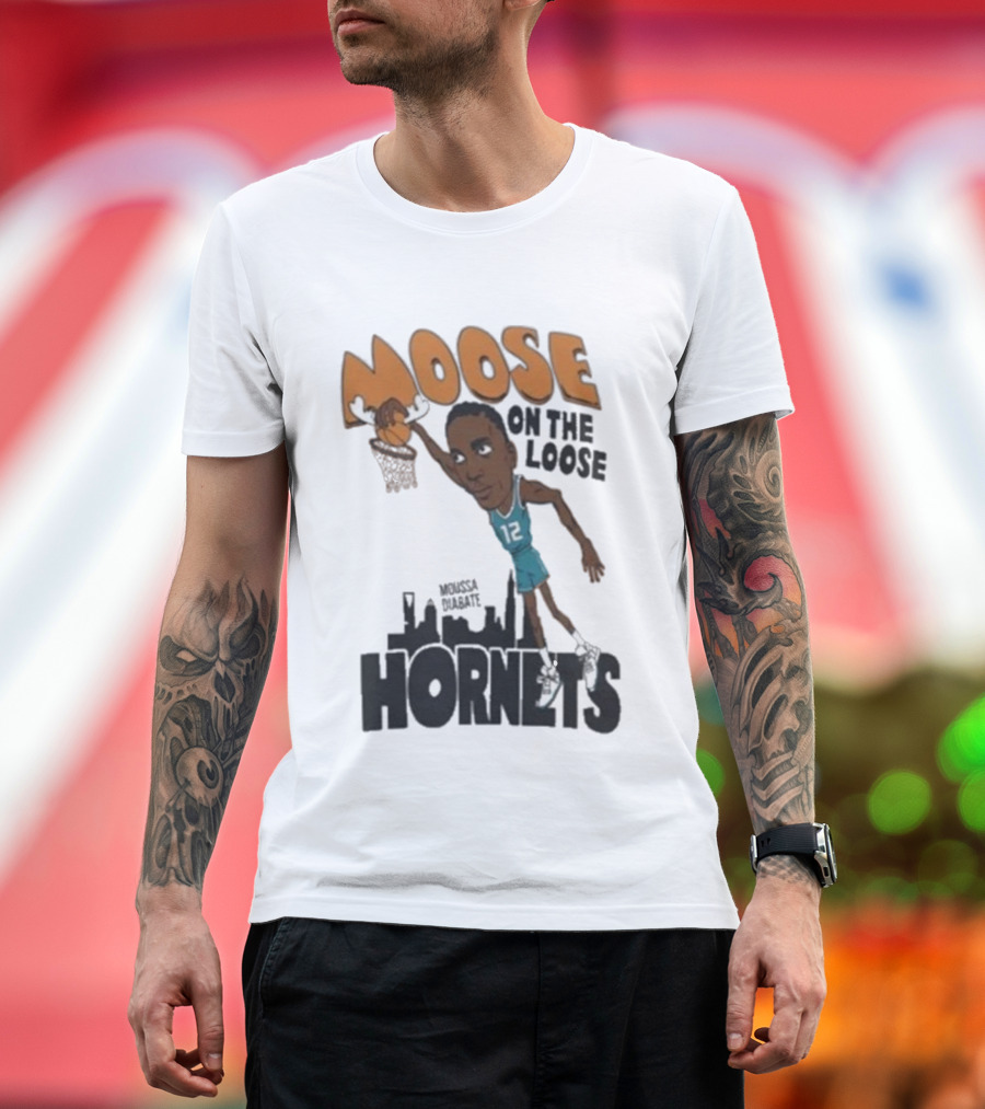 Moose On The Loose Hornets Moussa Diabate Caricature Dunk T-Shirt