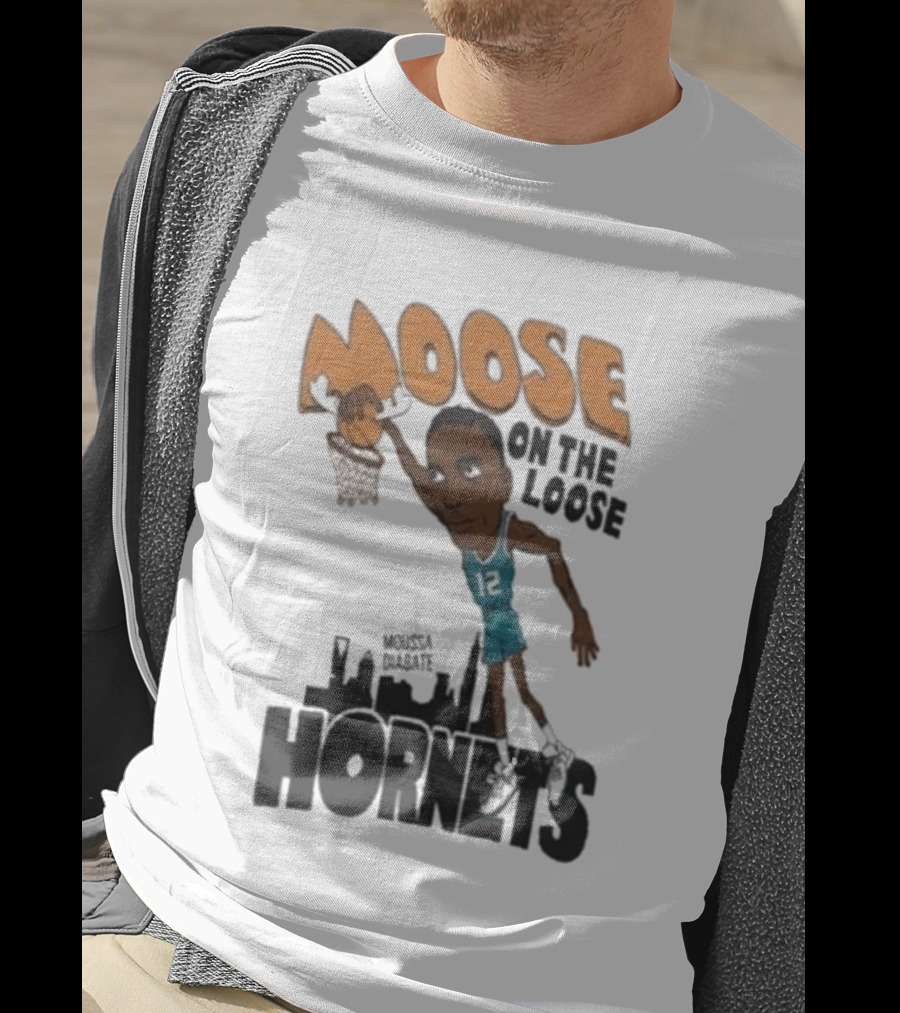 Moose On The Loose Hornets Moussa Diabate Caricature Dunk T-Shirt