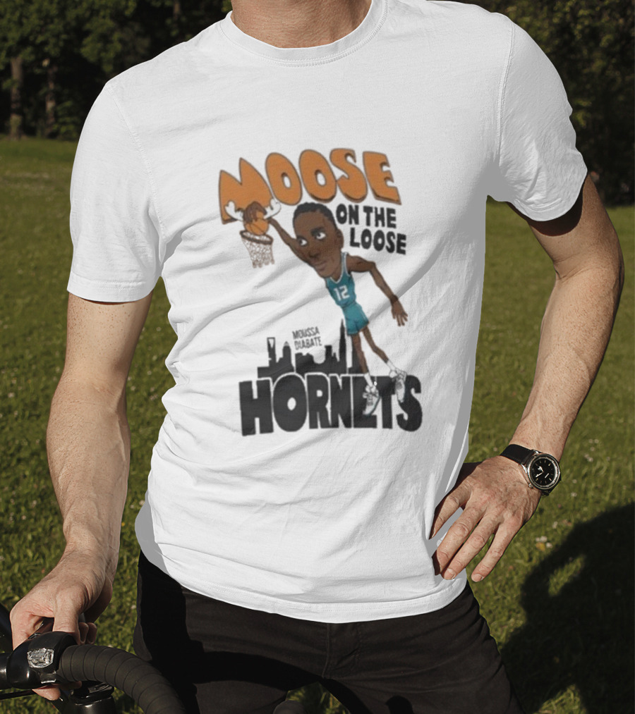 Moose On The Loose Hornets Moussa Diabate Caricature Dunk T-Shirt