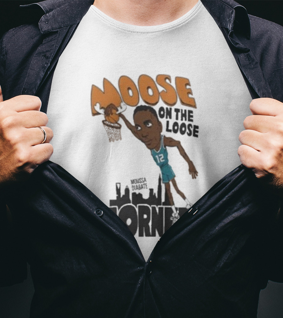 Moose On The Loose Hornets Moussa Diabate Caricature Dunk T-Shirt
