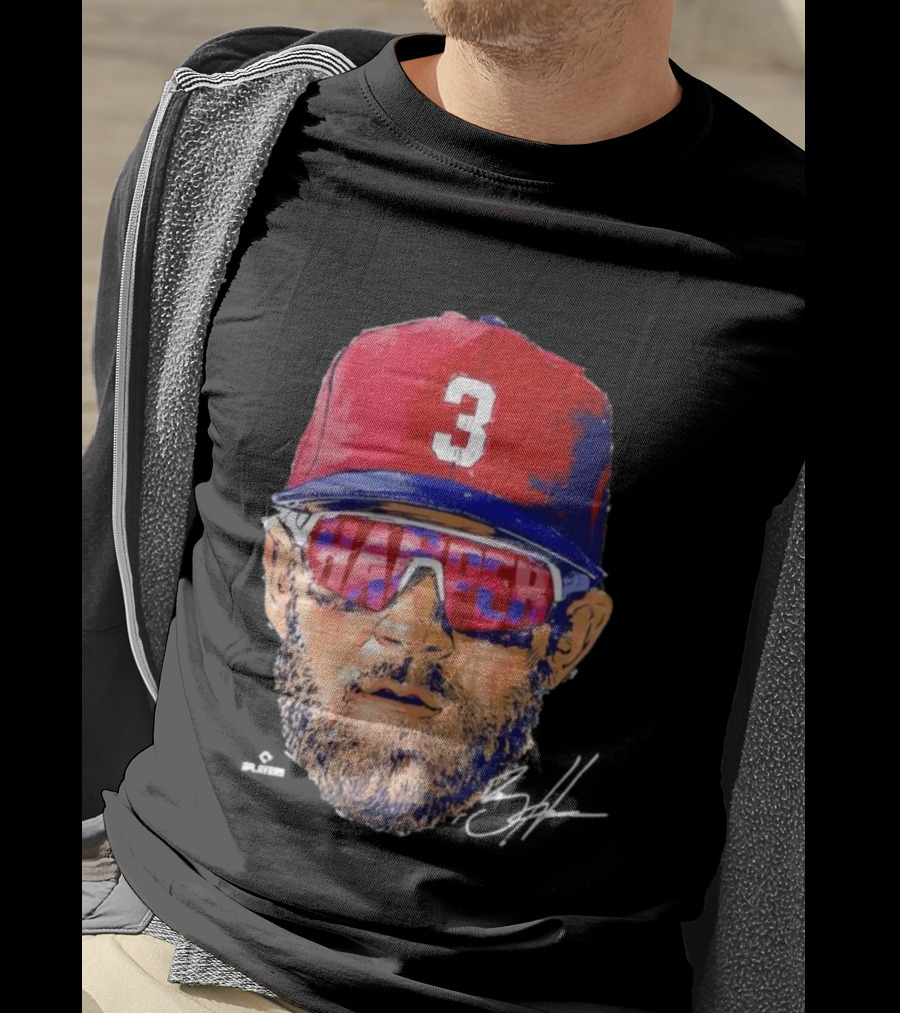 Philadelphia Phillies Bryce Harper Signature Head 3 Cap Sunglasses T-Shirt