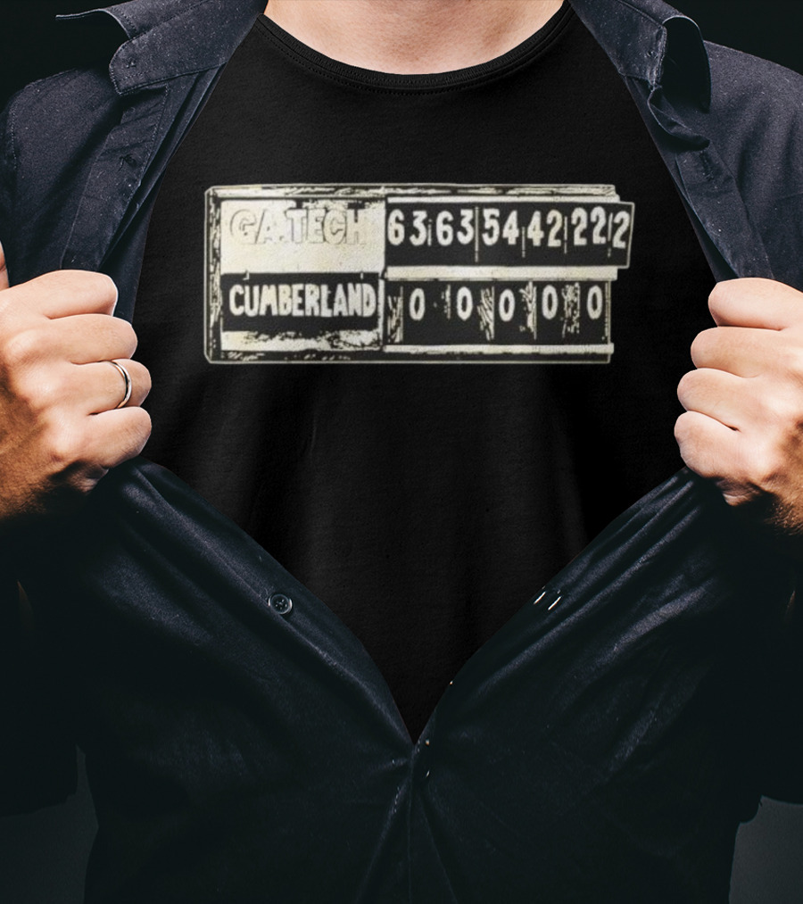 GA Tech 222 Cumberland 0 Historic Football Scoreboard T-Shirt