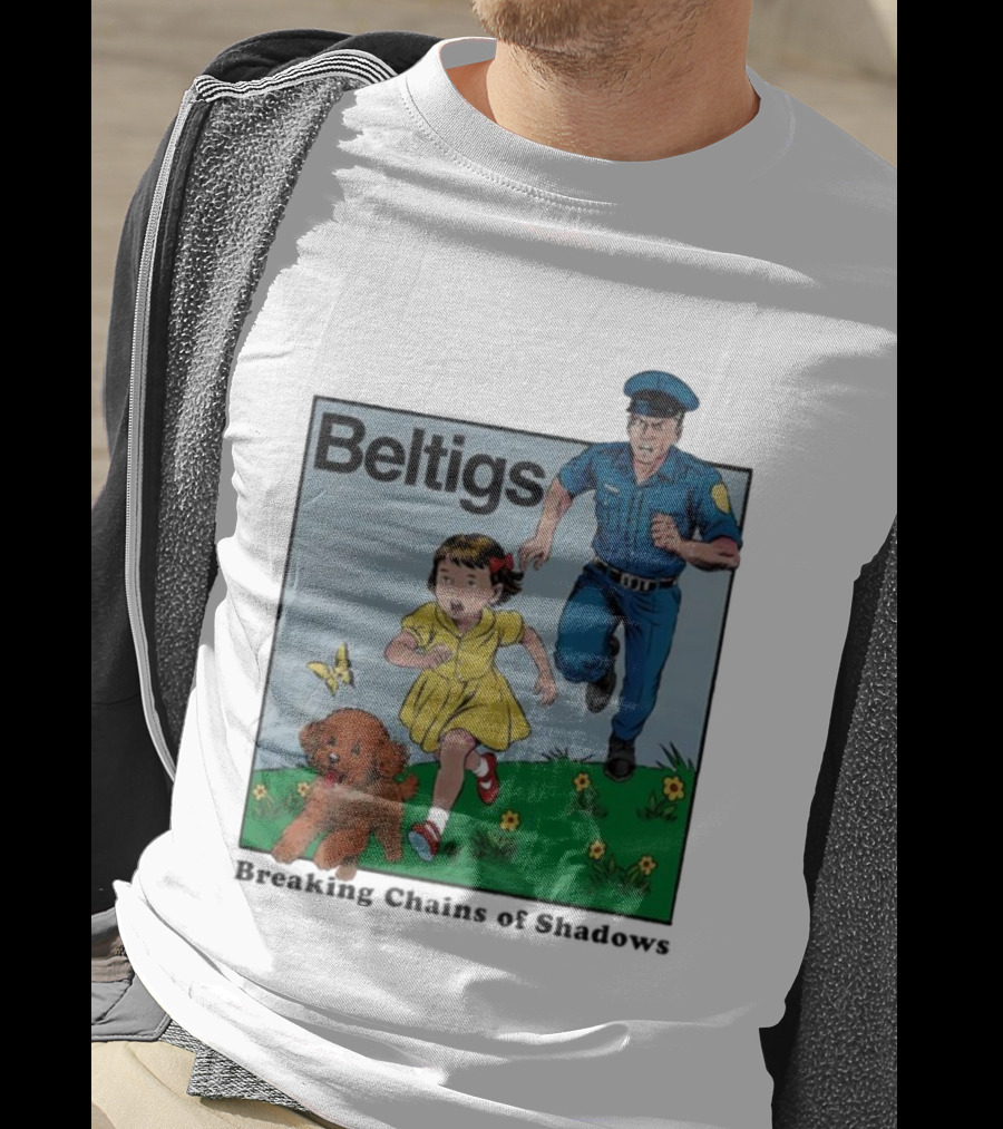 Beltigs Escape Run With Policeman Girl Dog And Butterfly T-Shirt