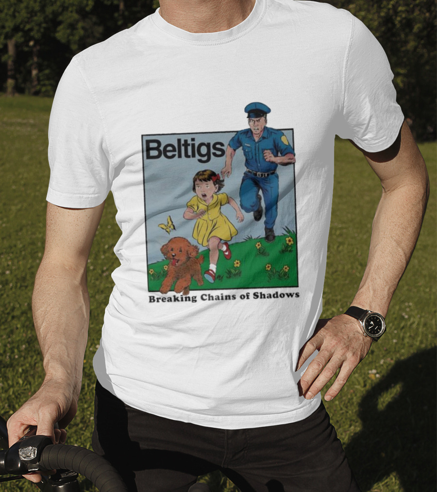 Beltigs Escape Run With Policeman Girl Dog And Butterfly T-Shirt