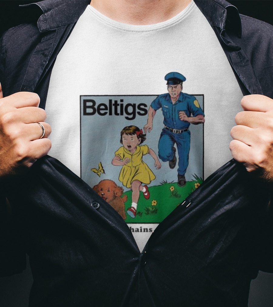 Beltigs Escape Run With Policeman Girl Dog And Butterfly T-Shirt