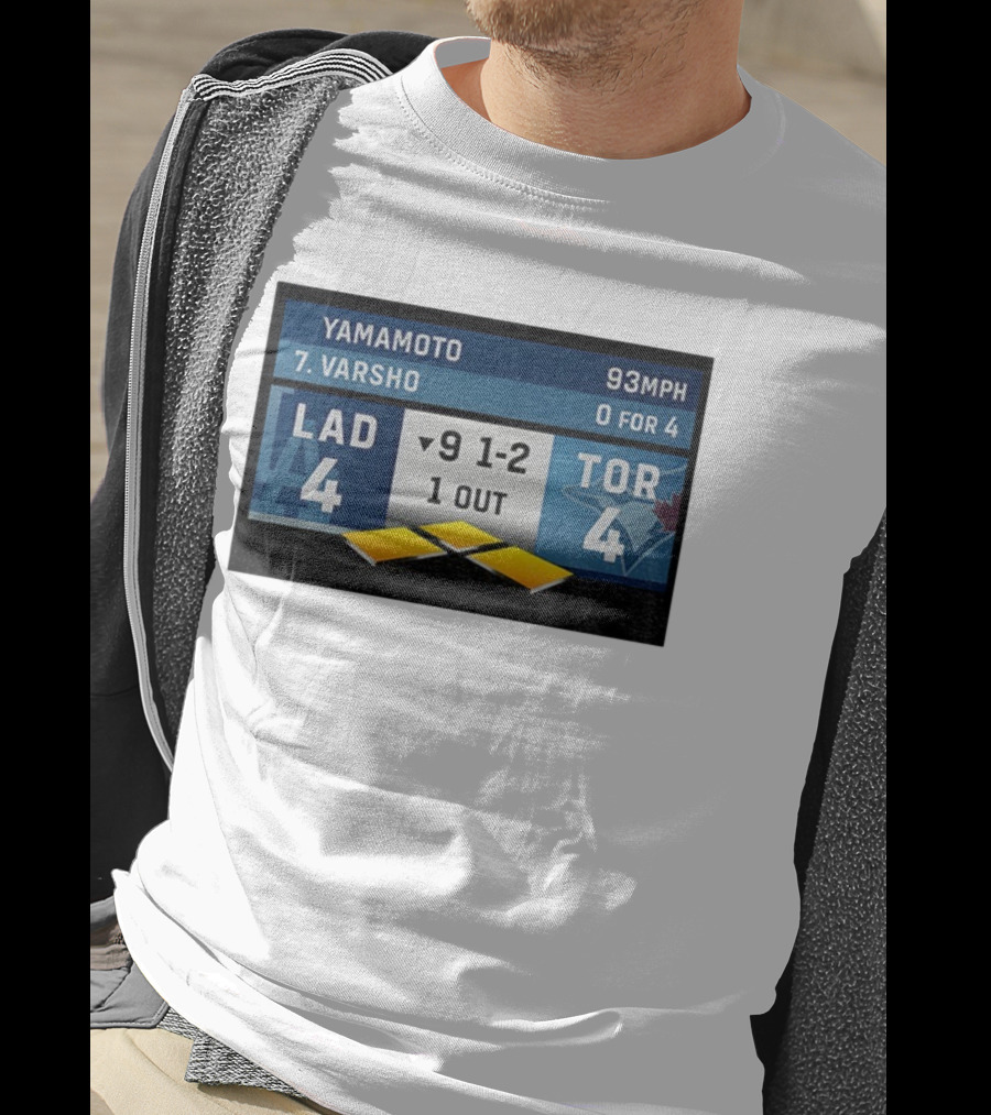 Los Angeles Dodgers Vs Toronto Blue Jays Bottom Of 9th Inning Score Tied 4-4 With Pitcher Yamamoto And Batter Varsho T-Shirt