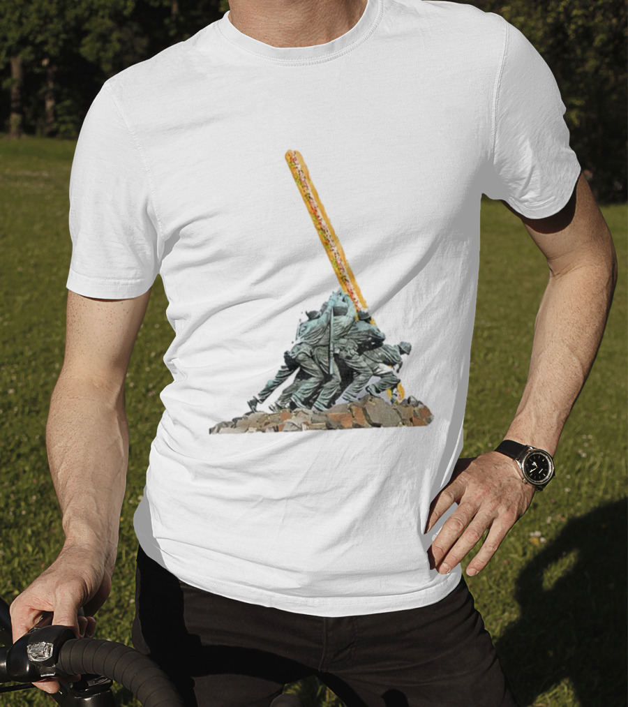 Hoagie Thrower Sandwich Guy Soldiers Raising Sandwich Spoof Satire Joke Anti-Fascist T-Shirt