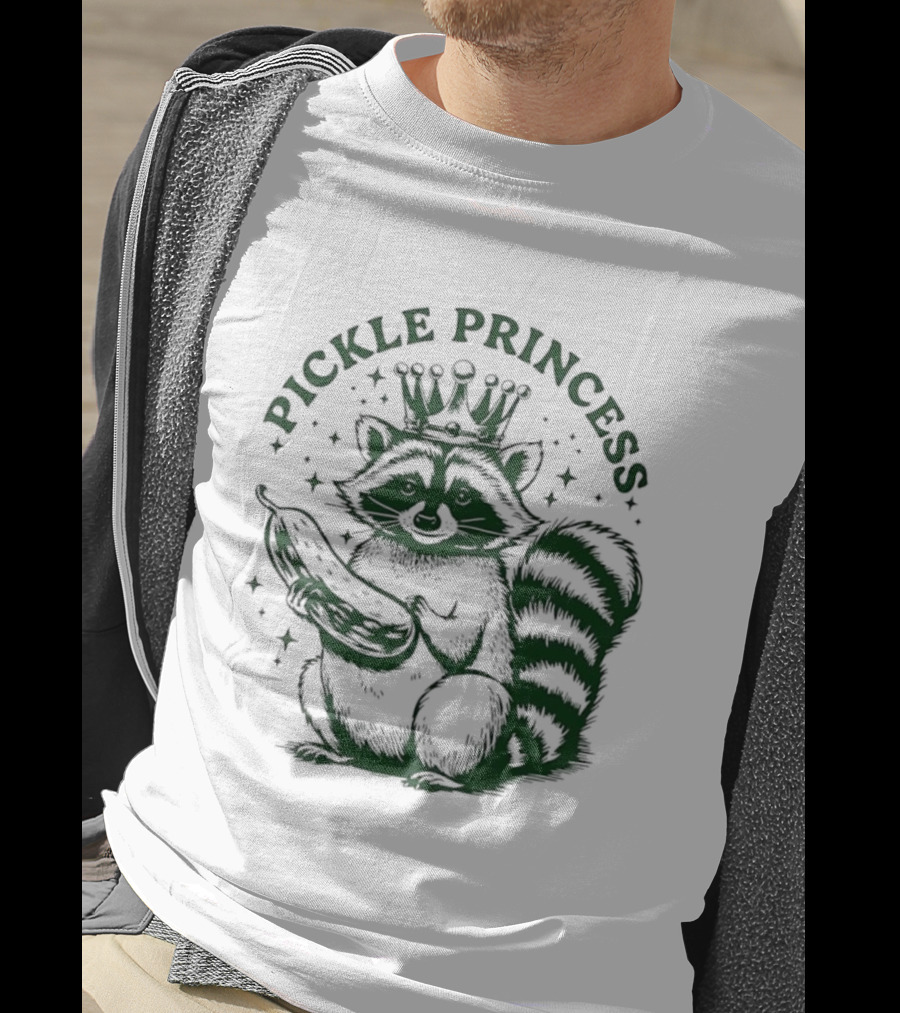 Pickle Princess Raccoon Holding Pickle With Crown And Stars T-Shirt