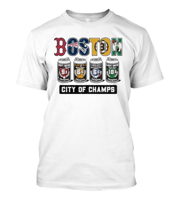 Boston City Of Champions Dirty Water Black Gold G.O.A.T Lucky Brew T-Shirt