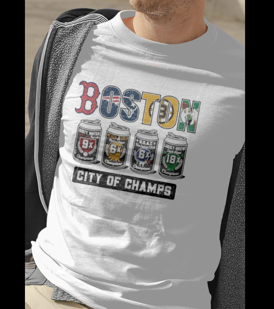 Boston City Of Champions Dirty Water Black Gold G.O.A.T Lucky Brew T-Shirt