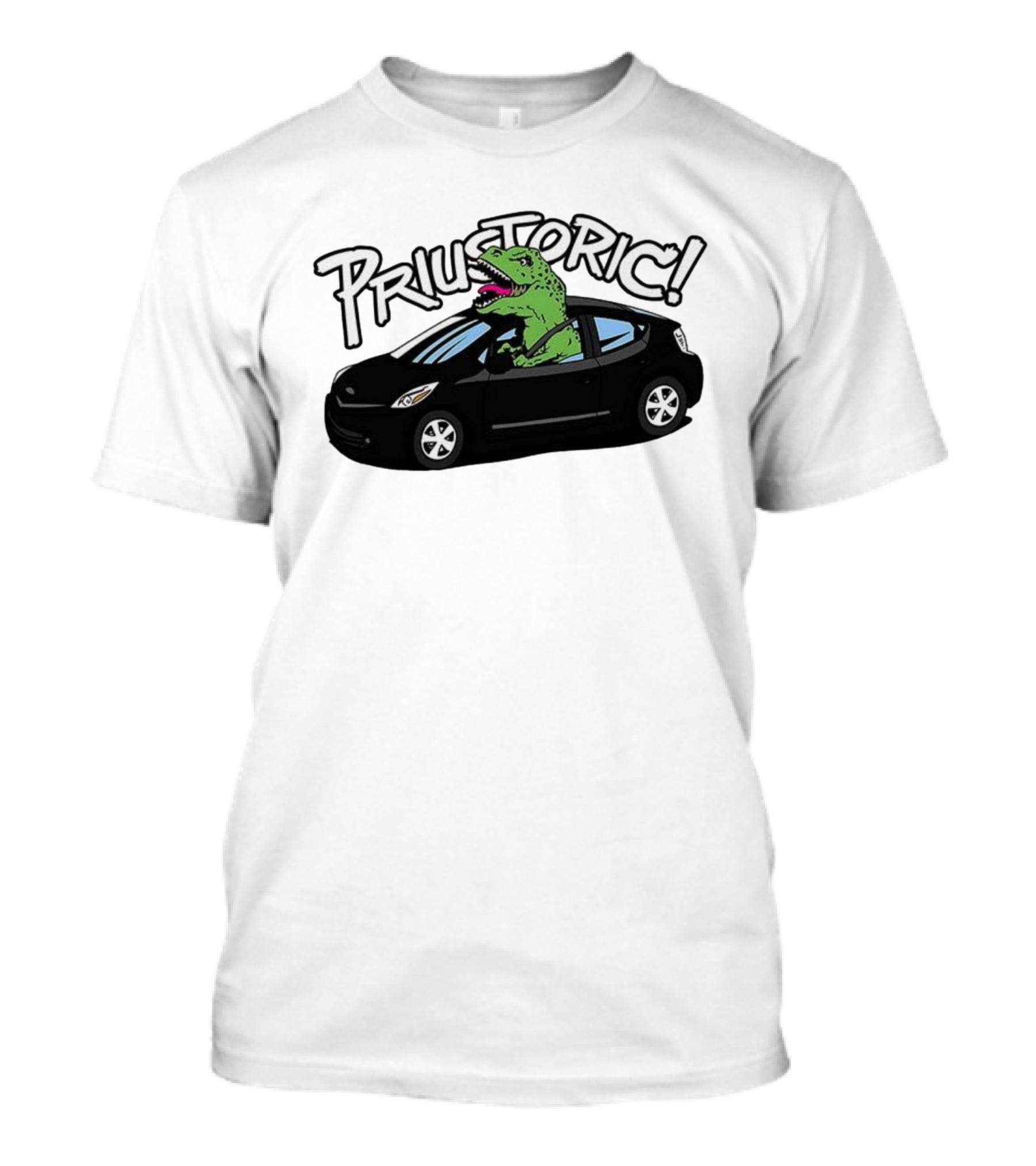 Priustoric T-Rex Dinosaur Driving Car Playful Humor T-Shirt