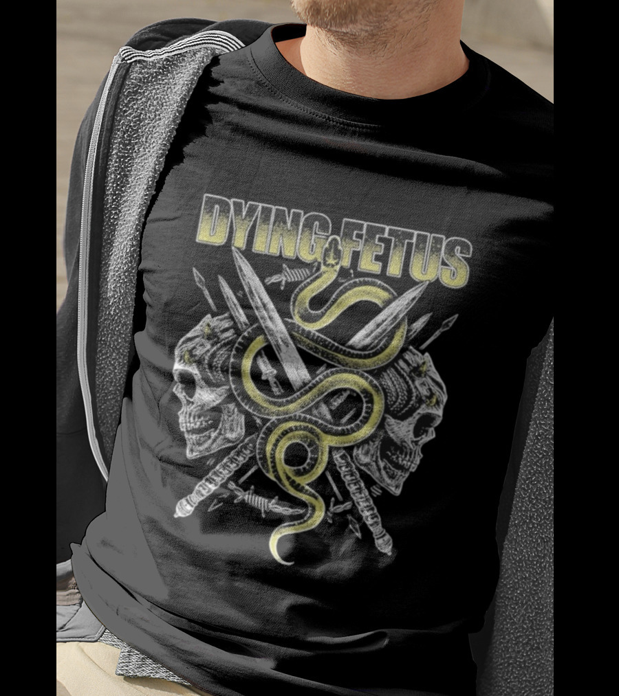 Dying Fetus Snake Skull Crossed Swords Design T-Shirt