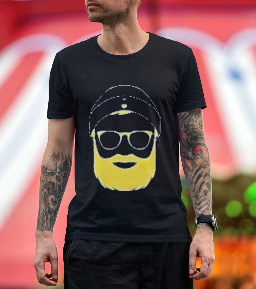 Letterman Beard Glasses Beanie Icon Sketch T-Shirt