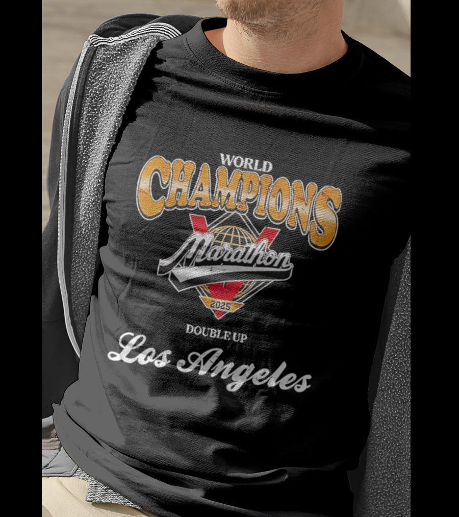 World Champions Marathon 2025 Los Angeles Victory Double Up T-Shirt