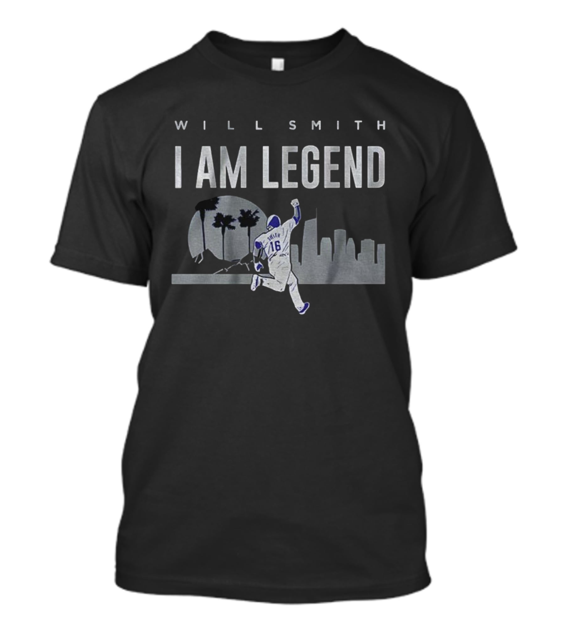 Will Smith I Am Legend Los Angeles Dodgers MLB Baseball City Skyline T-Shirt