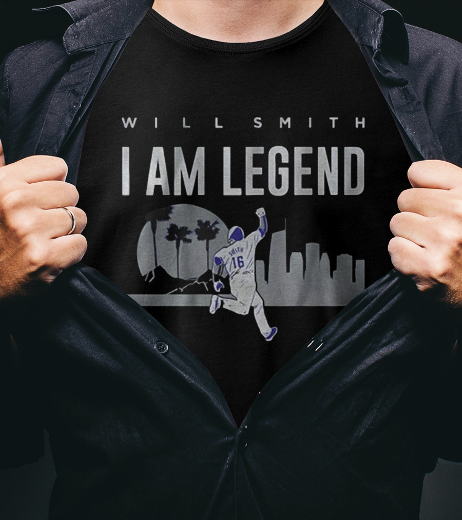 Will Smith I Am Legend Los Angeles Dodgers MLB Baseball City Skyline T-Shirt