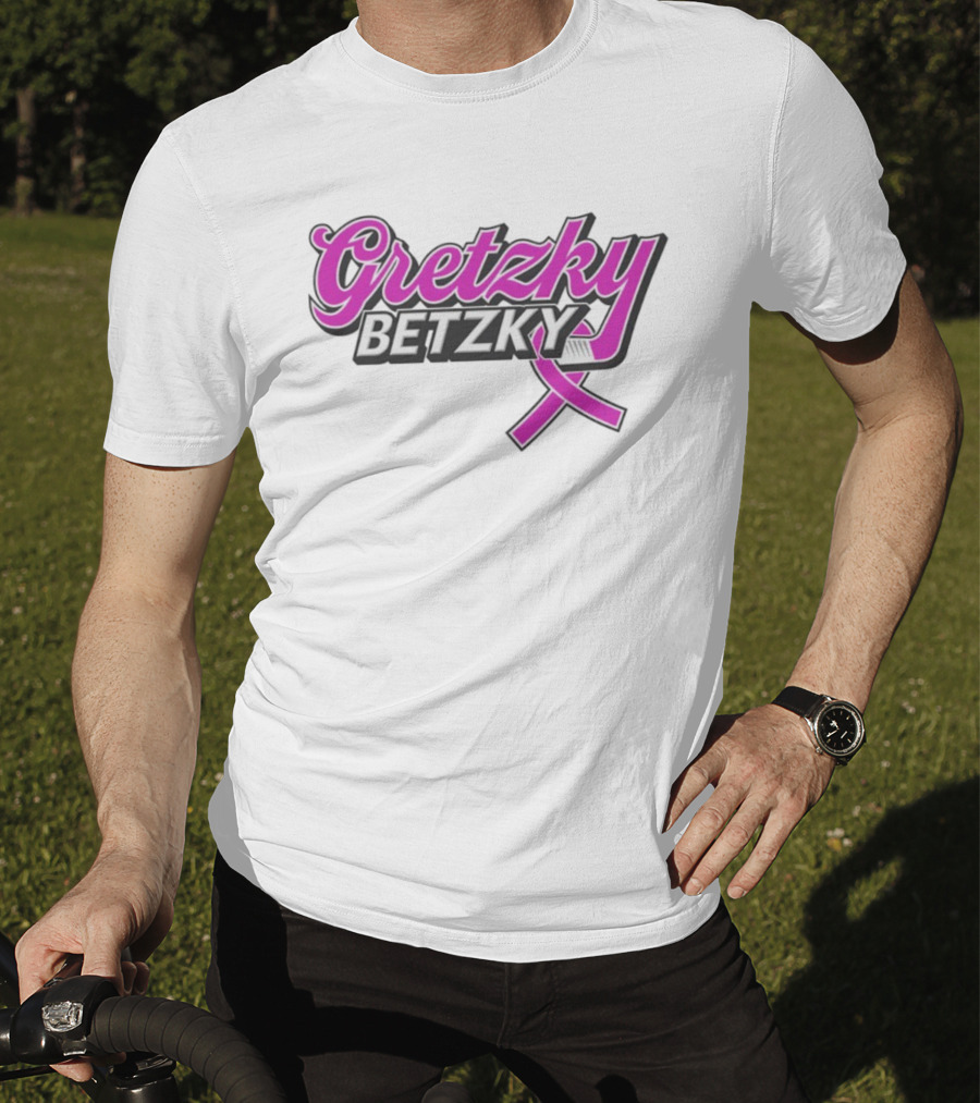 Gretzky Betzky Hockey Awareness Pink Ribbon Hockey Stick T-Shirt