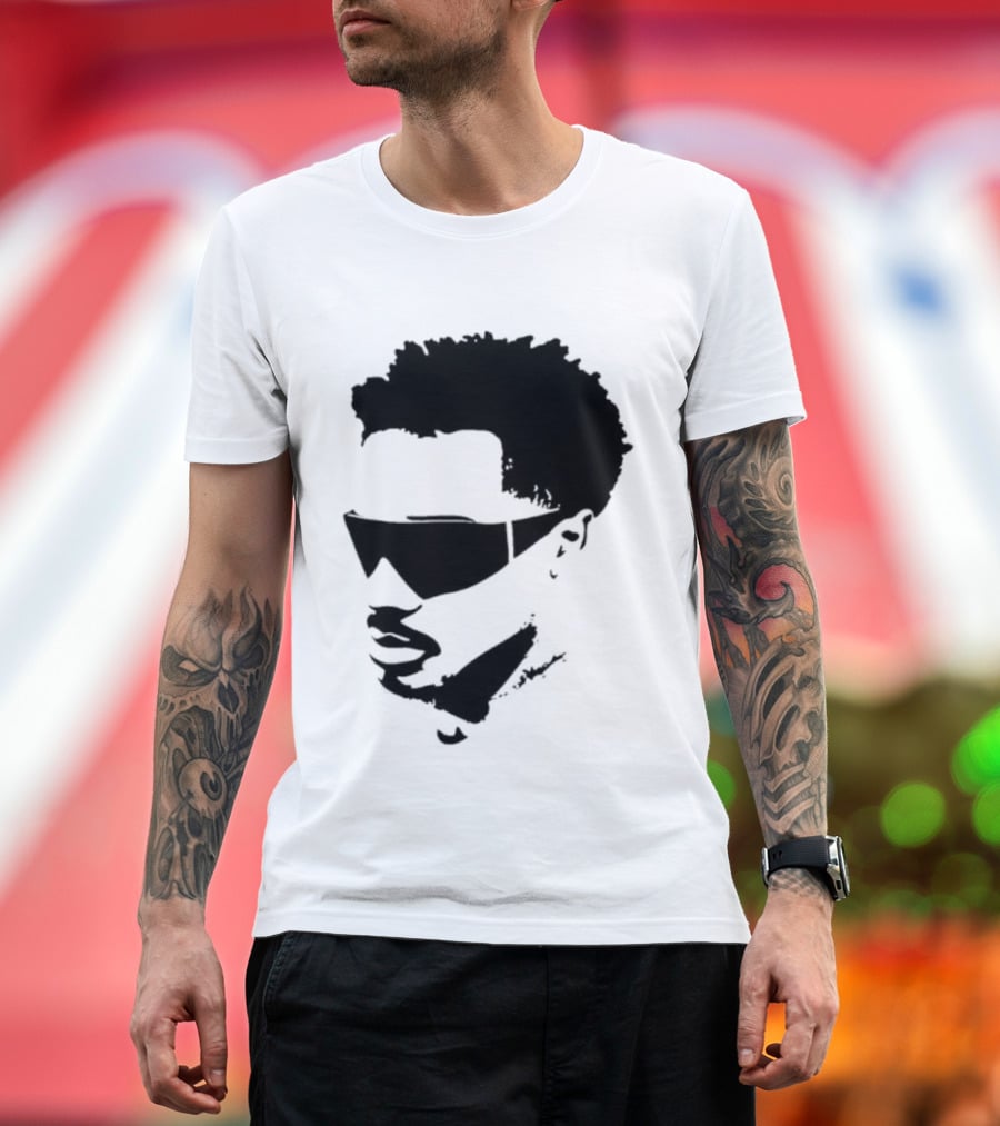 Plaqueboymax Face Outline With Sunglasses And Abstract Hair Sketch T-Shirt