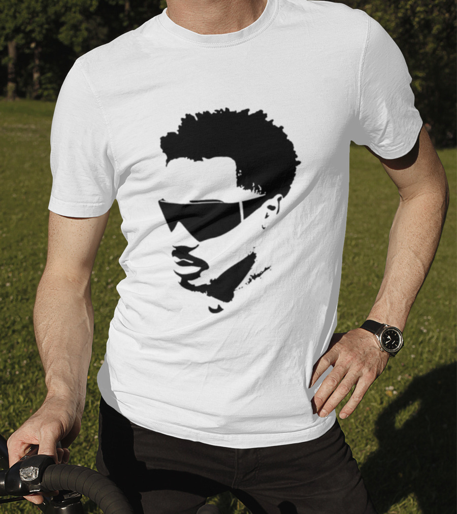 Plaqueboymax Face Outline With Sunglasses And Abstract Hair Sketch T-Shirt