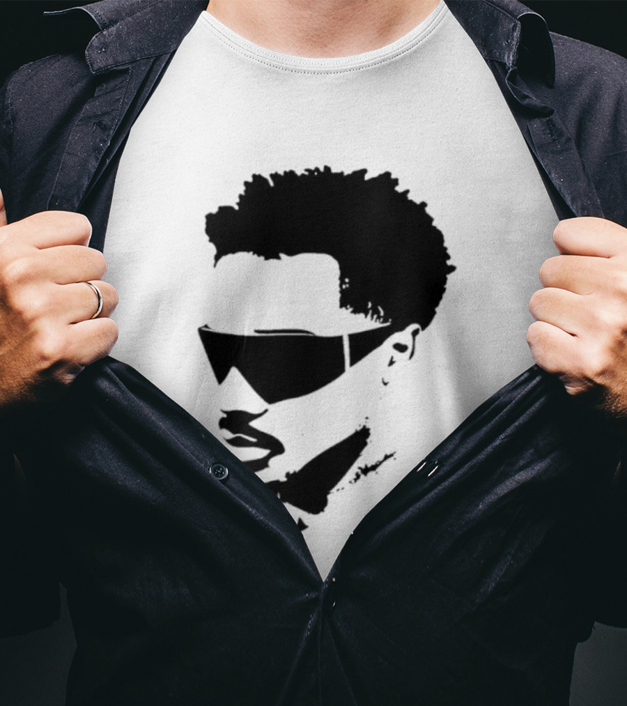 Plaqueboymax Face Outline With Sunglasses And Abstract Hair Sketch T-Shirt