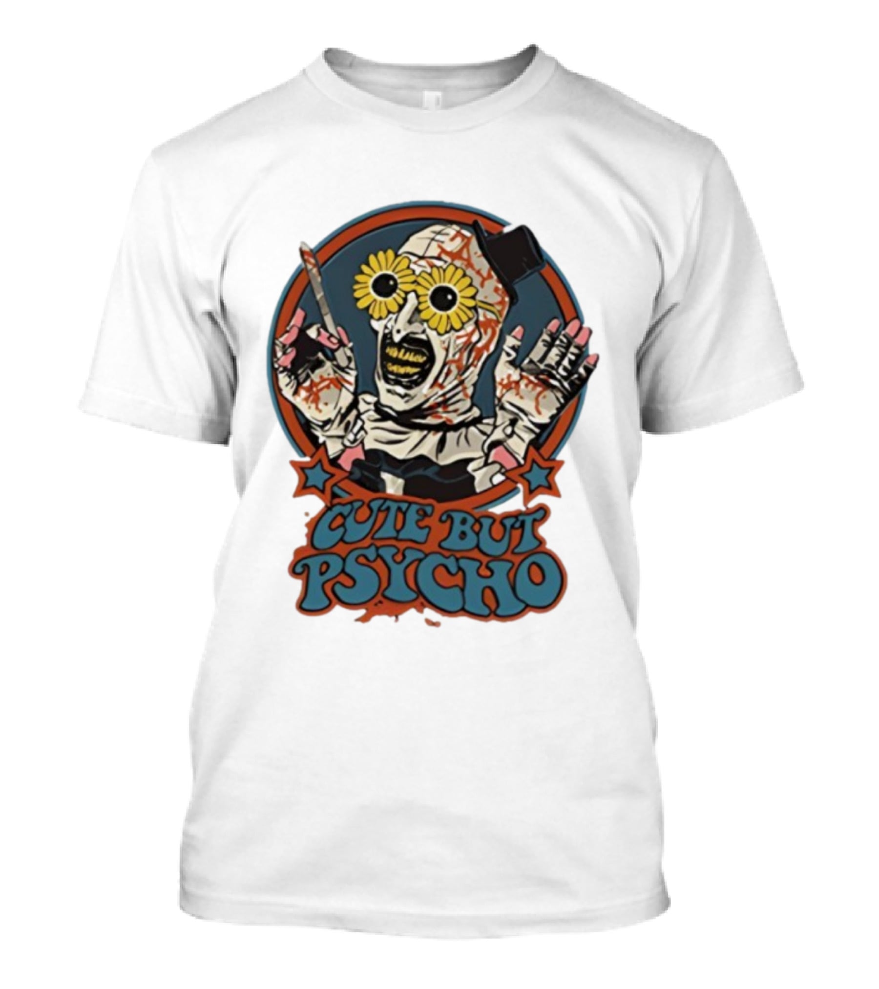 The Clown Cute But Psycho Creepy Knife Wielding Flower Eyed Jester T-Shirt