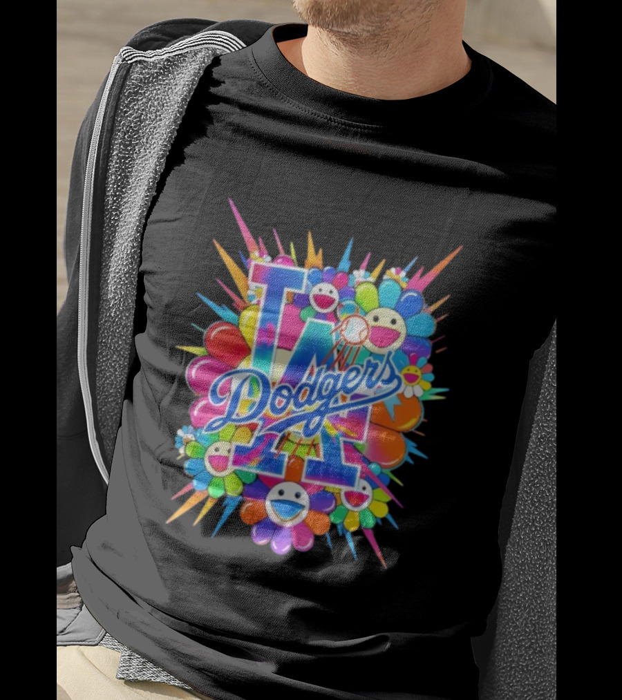 LA Dodgers Murakami Flower Burst Smiley Baseball T-Shirt