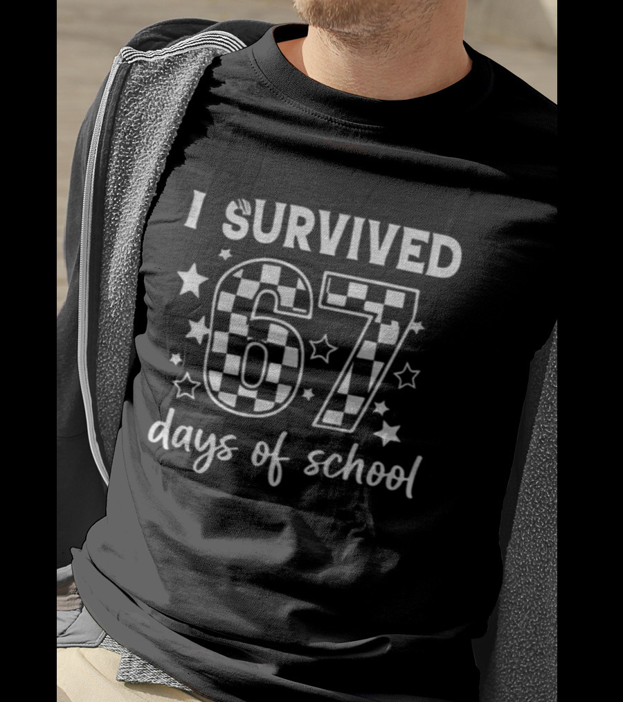 I Survived 67 Days Of School Checkered Stars T-Shirt