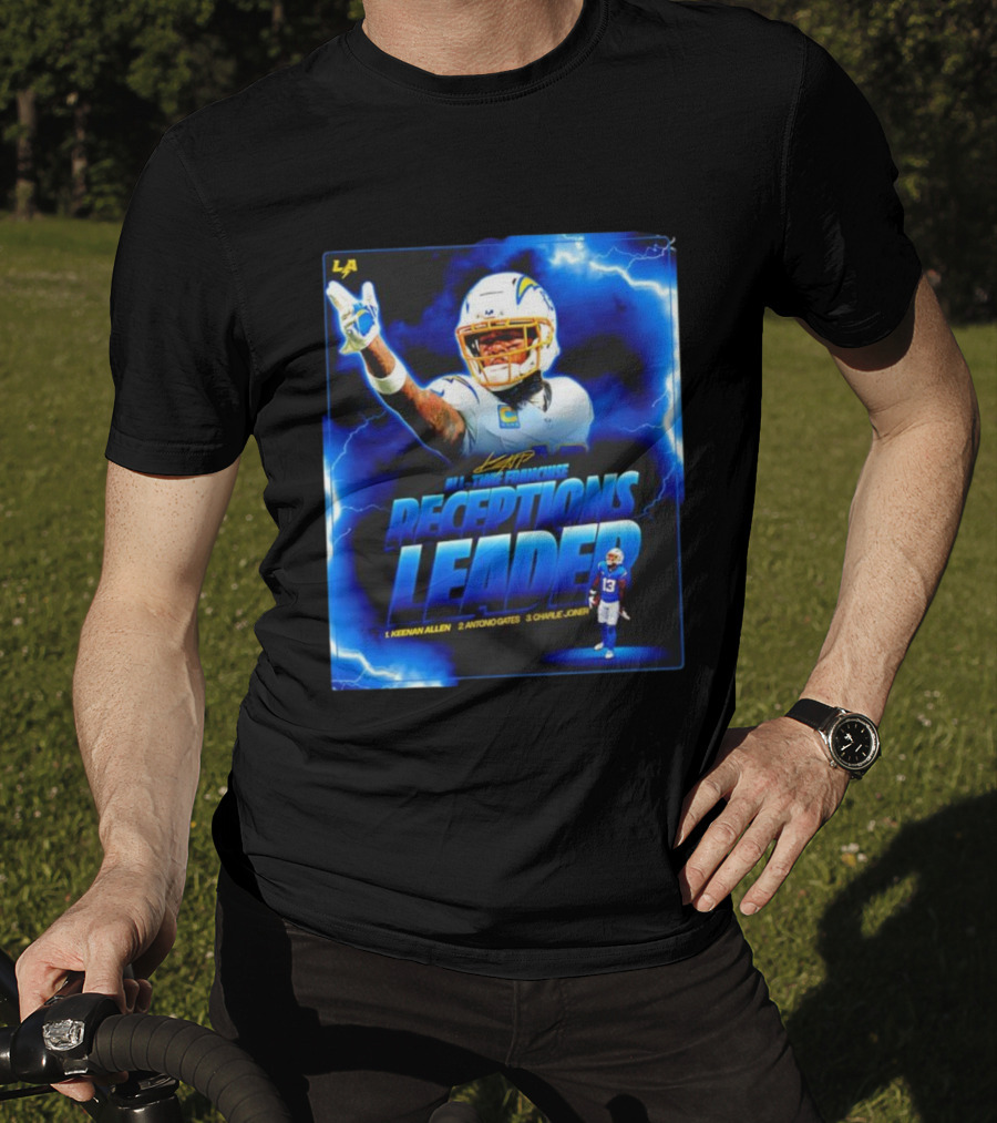 Keenan Allen Chargers All-Time Franchise Receptions Leader Lightning Theme T-Shirt