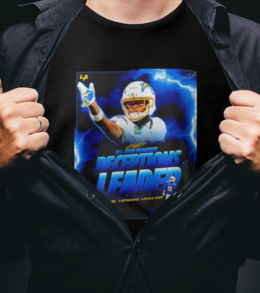 Keenan Allen Chargers All-Time Franchise Receptions Leader Lightning Theme T-Shirt