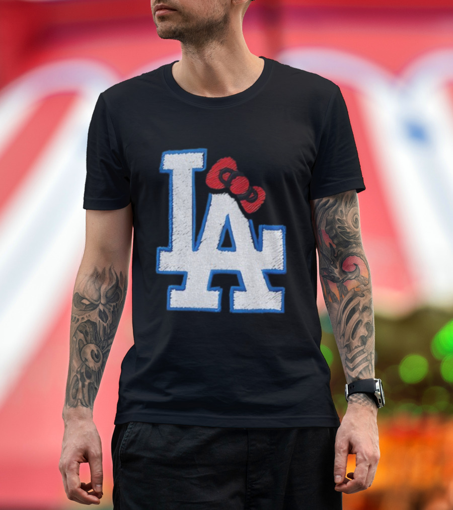 LA Dodgers Hello Kitty Bow Embroidery Collaboration T-Shirt
