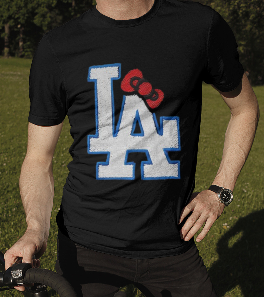 LA Dodgers Hello Kitty Bow Embroidery Collaboration T-Shirt